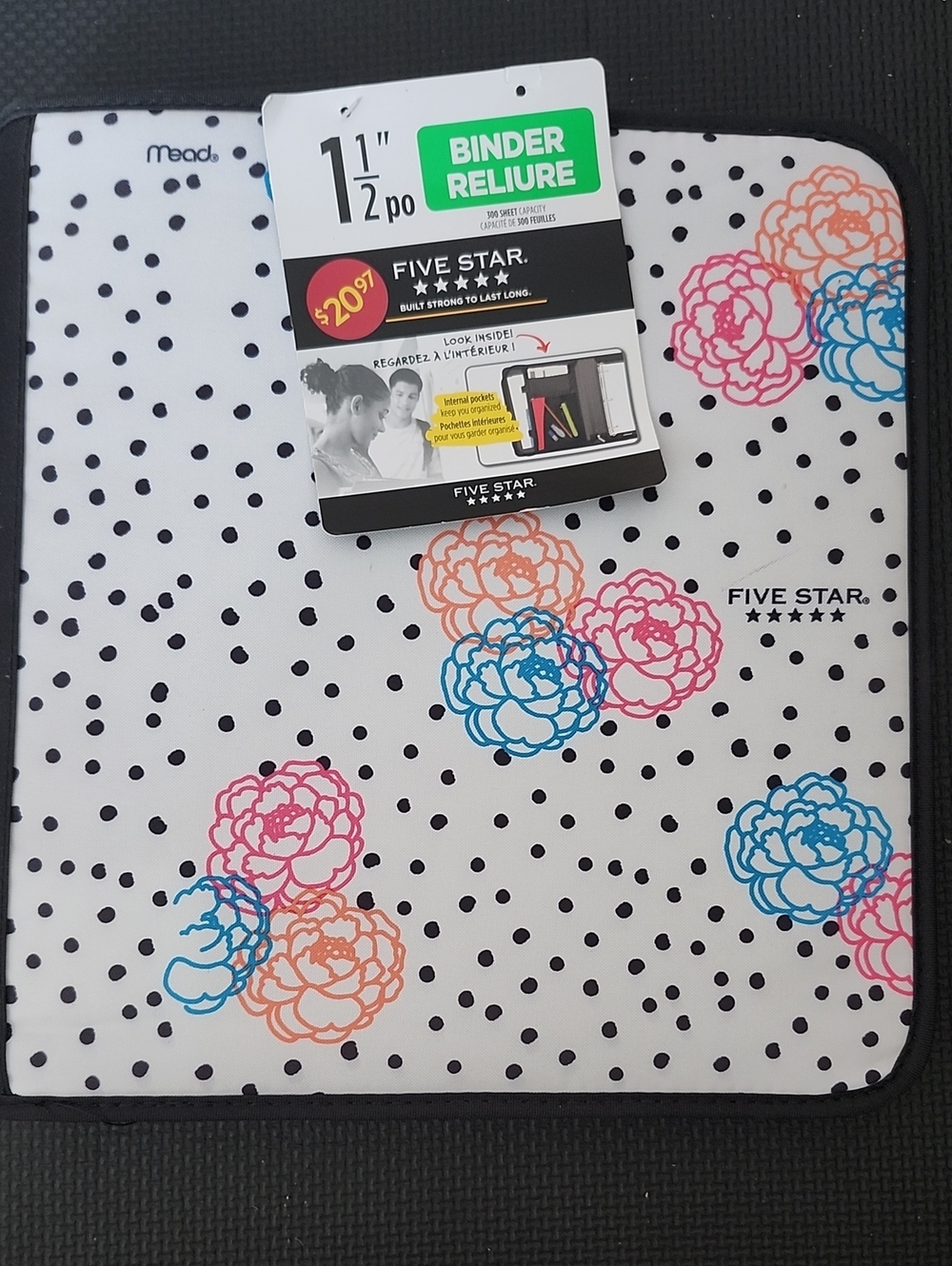 Five Star White Binder with Pink, Blue, Orange Floral Design